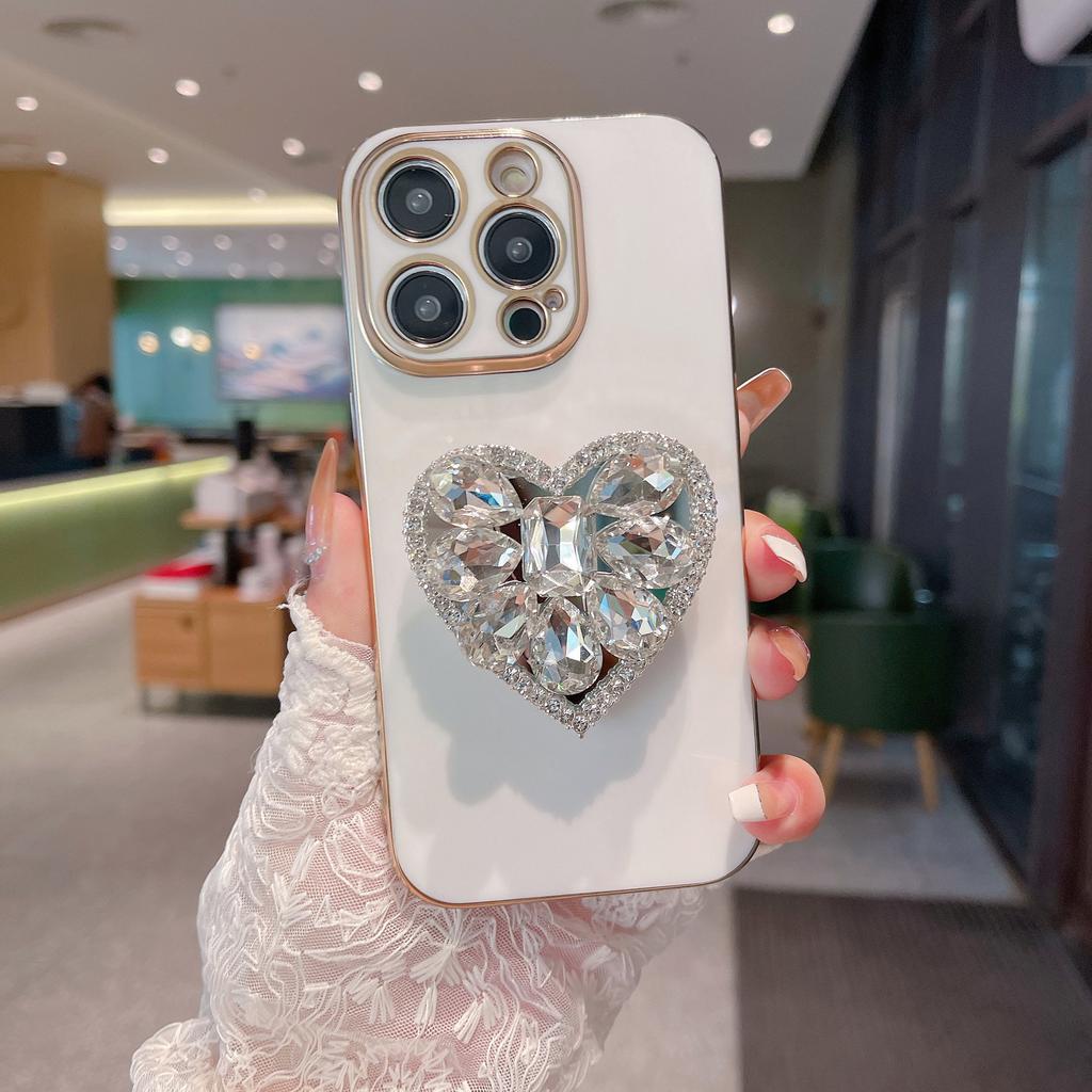 Applicable To IPhone16Promax Mobile Phone Case Love Rhinestone Stand Apple 15/14/13 High-end Sense