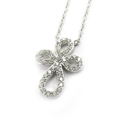 [L7239] - White 'Cross' Silver Necklace