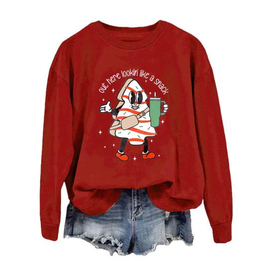 Sweat-shirt d'automne et d'hiver pour femme, imprimé dessin animé, poignets et ourlet élastiques, pull ample à col rond, mi-long, haut de sport à porter au quotidien