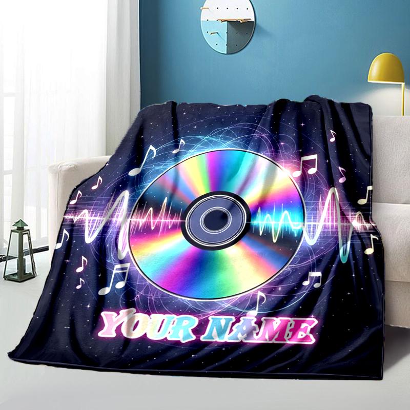 1PC Custom Name Music Waves Flannel Blanket Versatile,all-season Throw Suitable for the Living Room,bedroom,camping,travel,and Gift