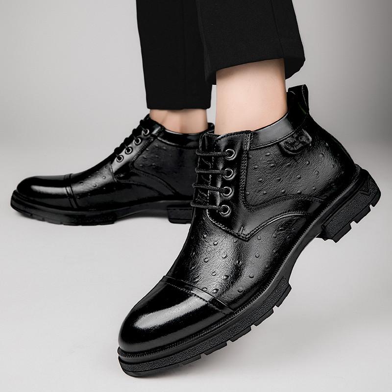Fashion Luxury Brand Men Ankle Boots Genuine Leather Retro Lace Up Dress Boots Winter Platform Snow Boots Classic Business Walking Shoes