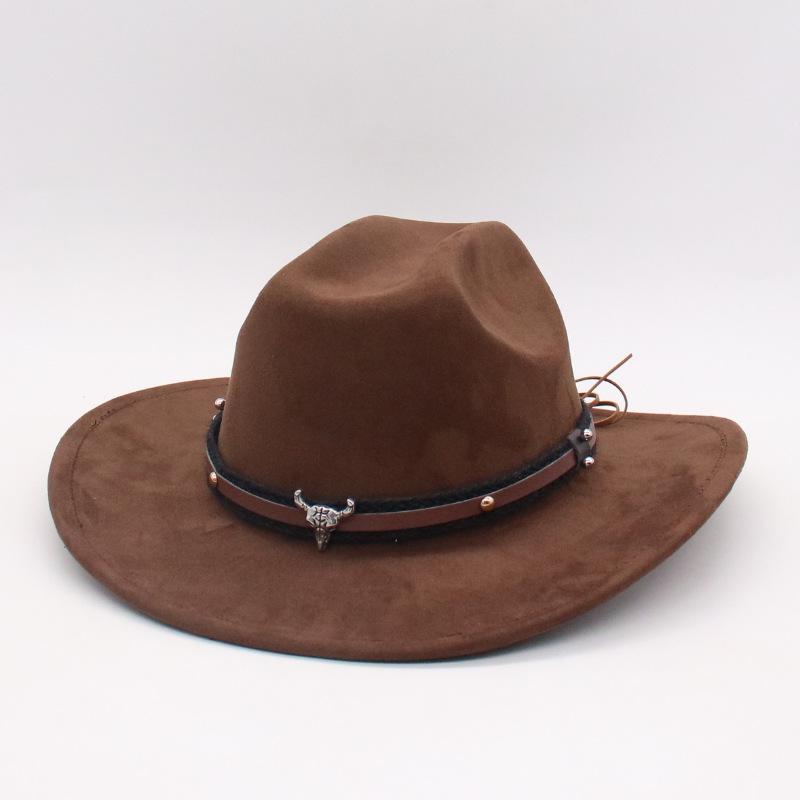 Manufacturer Cross-Border New Western Cowboy Hat Suede Jazz Top Hat Men'S And Women'S Ethnic Style Cow'S Head Felt Hat Big Eaves Hat