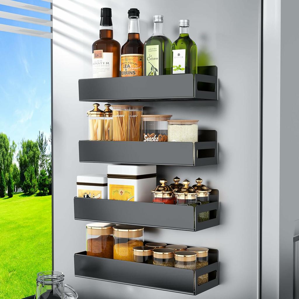 4Pcs/Set Magnetic Spice Storage Rack for Refrigerator and Oven Fridge Organizer Shelf