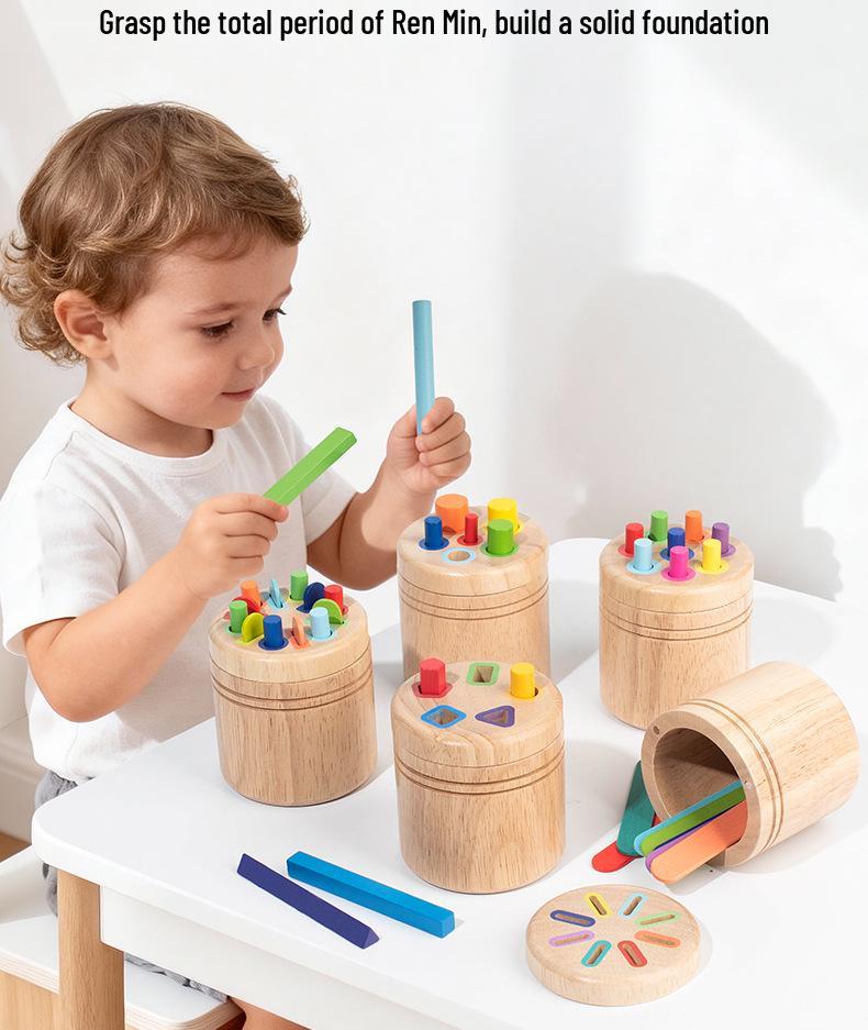 Drewniany cylinder Montessori do sortowania kształtów - Zabawka do rozpoznawania kolorów dla małych dzieci