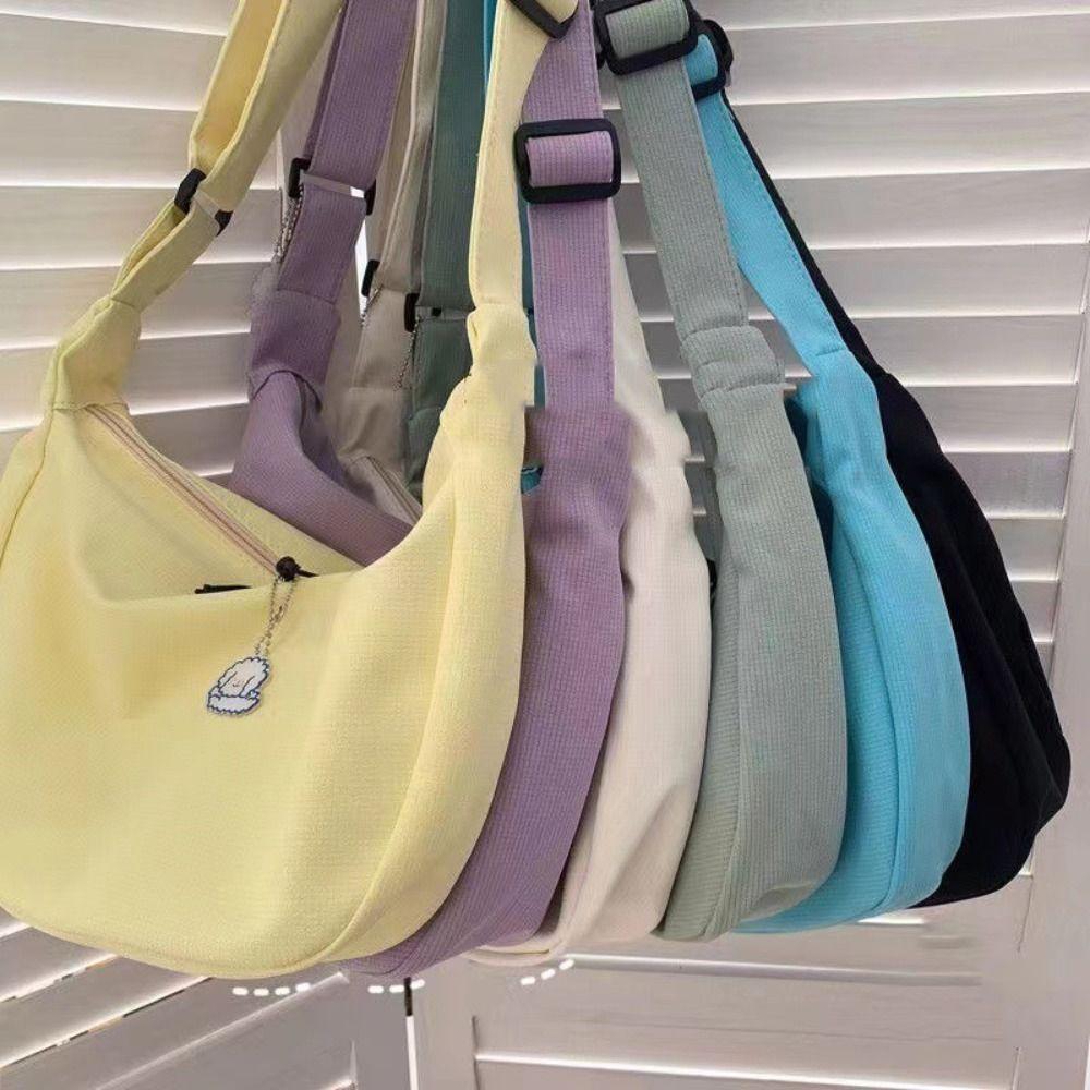 

Large Capacity Solid Color Shoulder Bag Korean Style Handbag with Pendant Travel фіолетовий