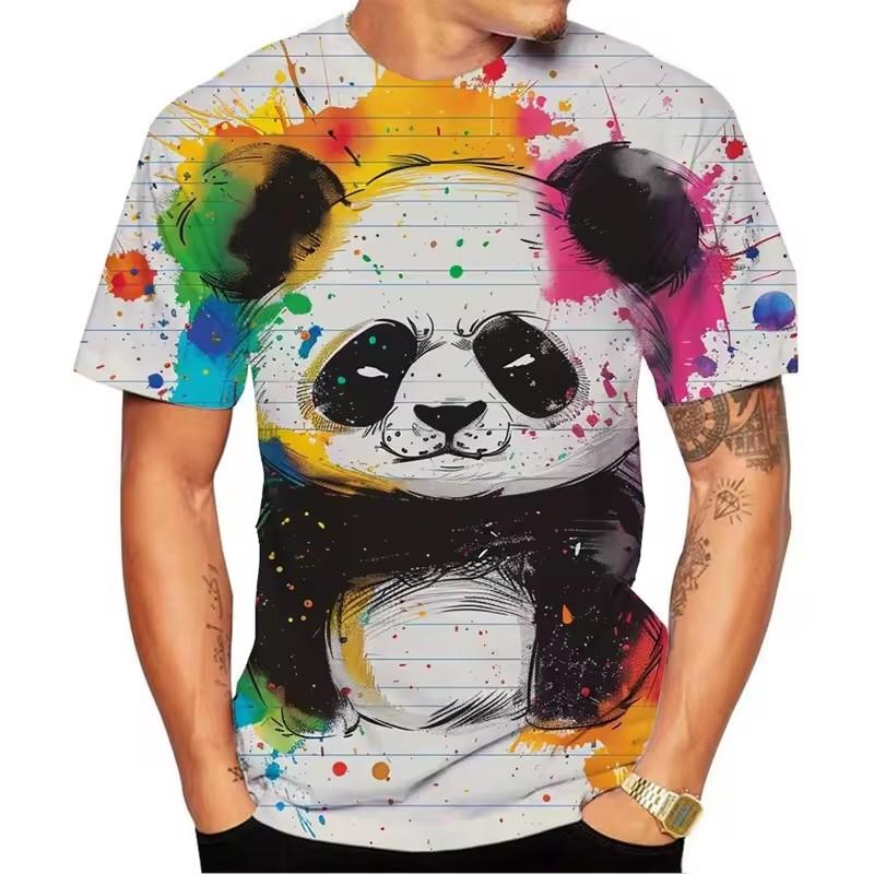 3D Print Cute Panda T-Shirt For Men Colorful Animal Pattern Tees Summer Casual Short Sleeves O-Neck Tops Unisex Loose T Shirts