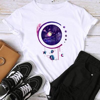 (Asian Size) Fashion Watercolor Sweet 90s Trend Cute Print Female Casual Women's Top Casual T Clothing Graphic Tee Short Sleeve T-shirt