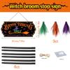 Enchanting Witches Broomsticks Parking Sign with 3 Wood Brooms Halloween Front Porch and Wall Decoration Party Supplies