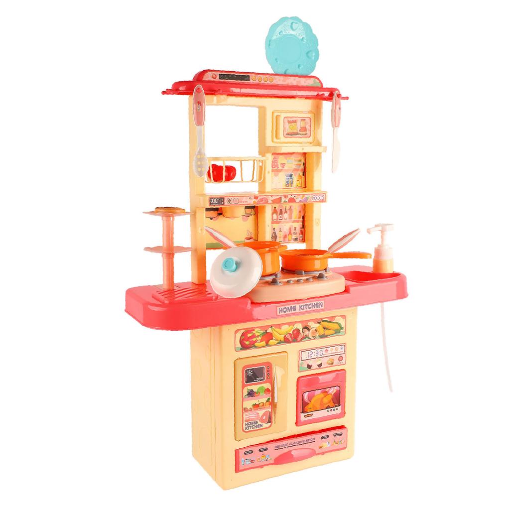 Kids Kitchen Playset Realistic Sound Light Spray Sink Role Play Kitchen Toys Pink for 3 to 8 Years