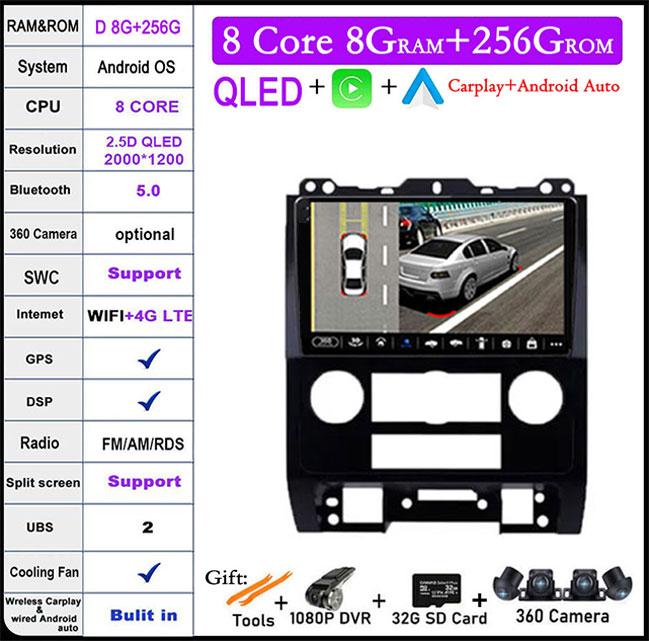 Android 14 For Ford Escape 2007-2012 9" Screen Head Unit Car Radio Stereo GPS Navigation Multimedia Player Audio Autoradio