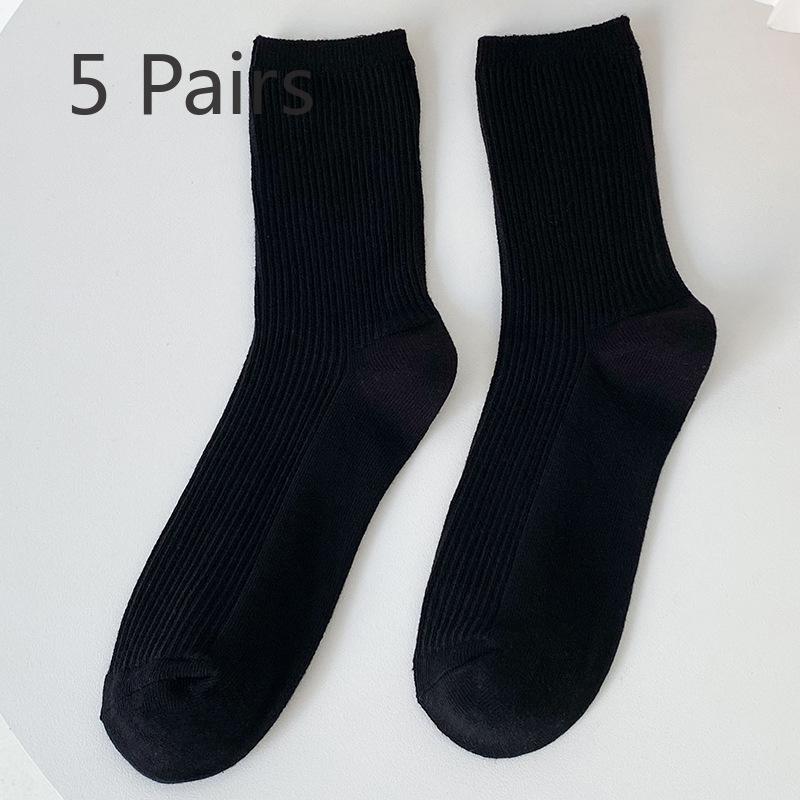 5 Pairs of Female Autumn and Winter New Fashion Retro Vertical Tube Stack Socks