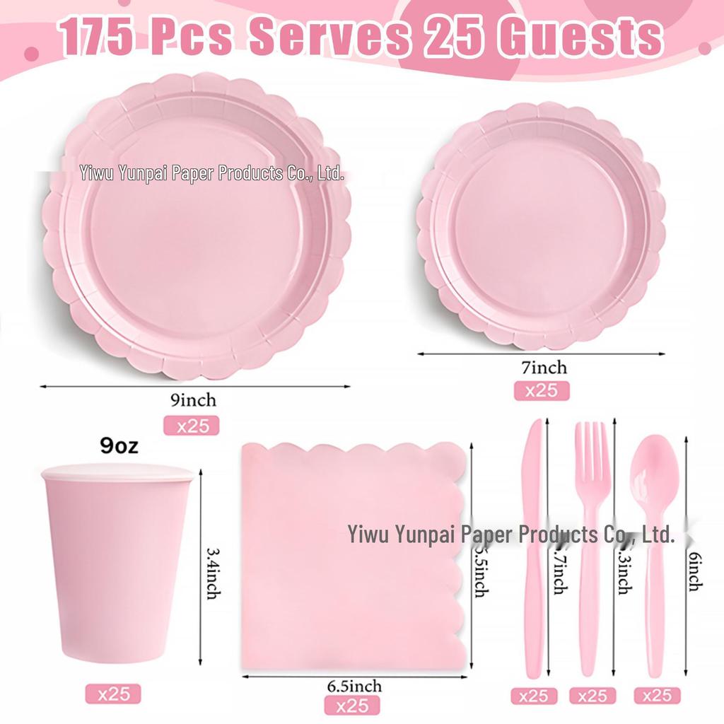 Pink Lace Disposable Party Tableware Set: Plates, Knives, Forks, and Spoons