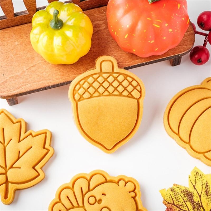Festival Thanksgiving Themed Plastic Cookie Molds Set Includes Turkey Maples Leaf Chestnut Pumpkin Shape For Handmade Cookie