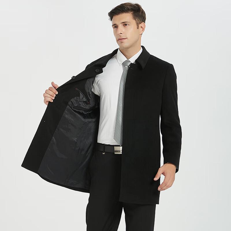 Hengyuanxiang Men's Mid-length Wool & Cashmere Blend Coat