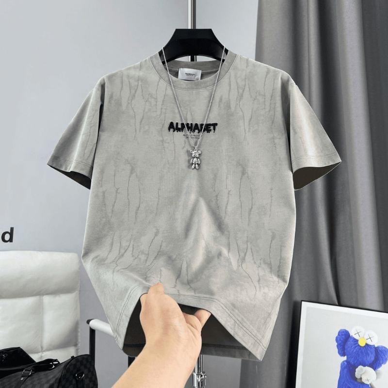 Men s Summer Fashion Short Sleeve Breathable Trendy Versatile High-End Tie Dye Embroidered T-Shirt with A Coo Casual Feel M