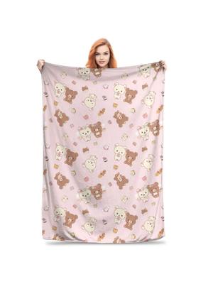 Kawaii Rilakkuma Knitted Blankets Bear Cartoon  Flannel Throw Blankets Summer Air Conditioning Printed Soft Warm Bedsprea
