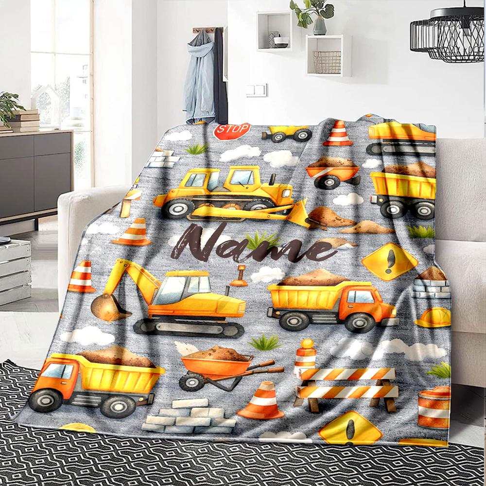 Custom Name excavator Theme Printed Blanket - Perfect for Couch, Bed, Travel & Outdoor Use | Machine Washable, Cozy & Durable.