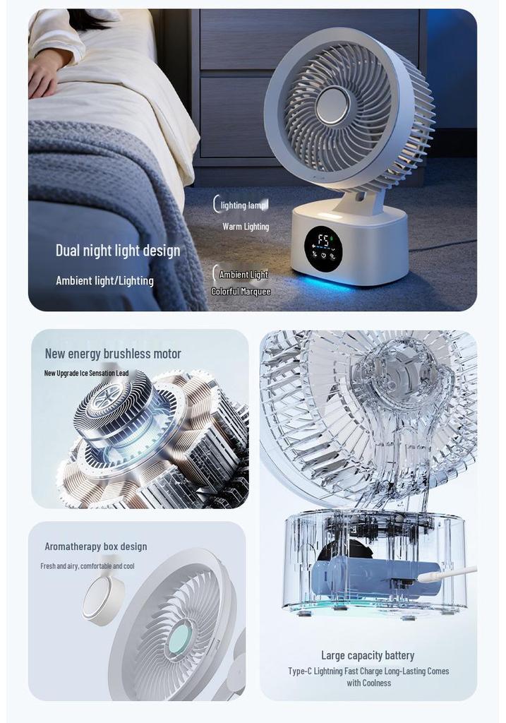 Rechargeable Desktop Fan with Voice Control, Timer, & Long Battery Life for Home Air Circulation