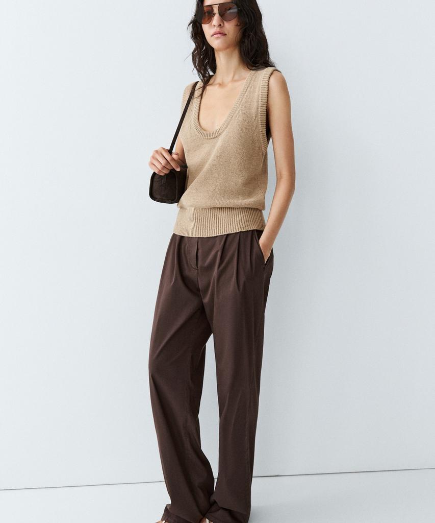 Masimodutti Cotton Poplin Blend Tuck Pants