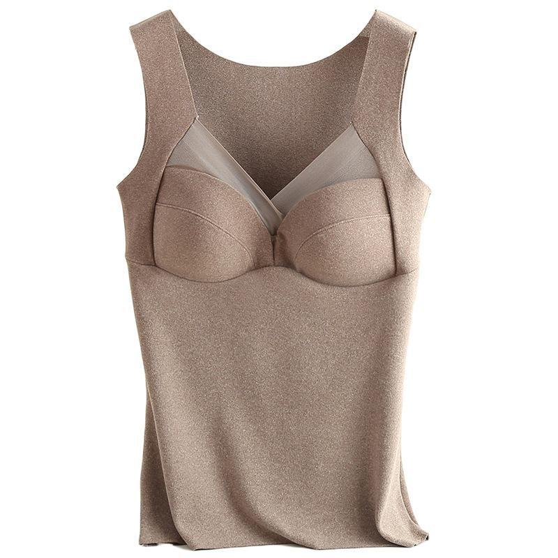 Women's V-Neck German Velvet Thermal Top with Chest Pad - One-Piece Vest for Autumn and Winter