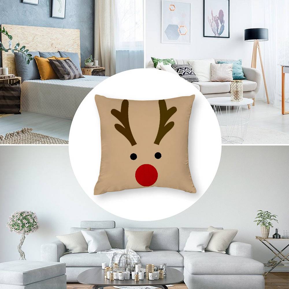 Christmas Cute Reindeer Pillow Case Short Plush Double-sided Print Square Throw Pillow Covers Sofa Home Cushion Decor