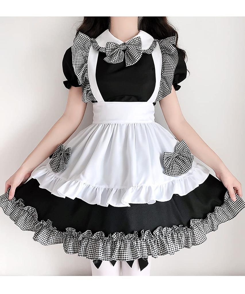 [Milky Time] Maid Lolita Dress, Mini Length, Gingham Check, Ruffles (M)