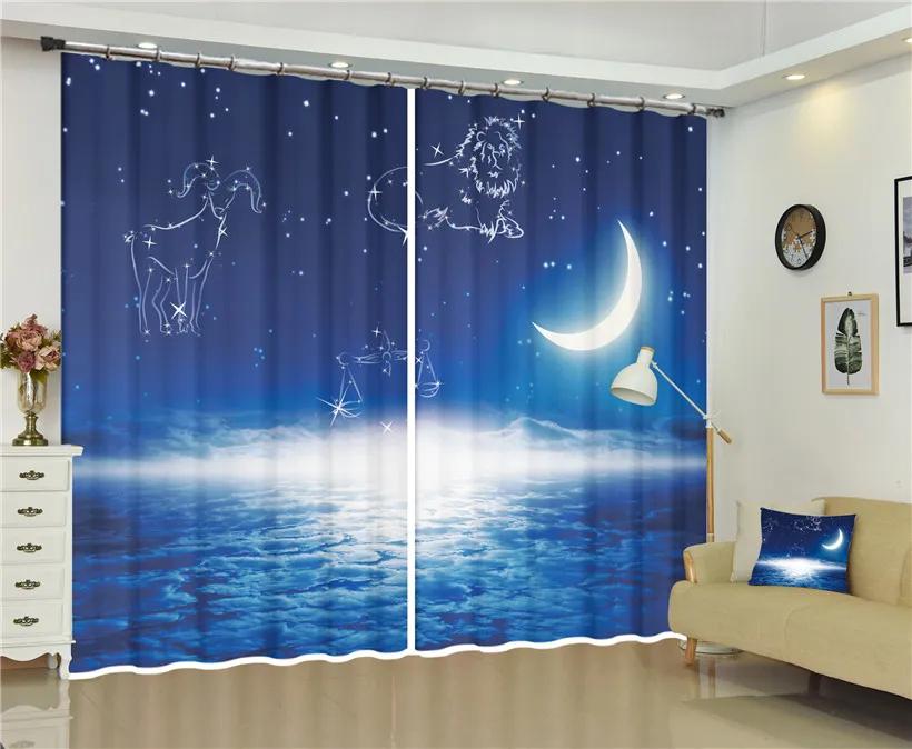 Earth Space Night Milky Way Starry Sky Printed Drape 2 Pieces Thin Children's Curtain for Living Room Bedroom Window Drape Decor