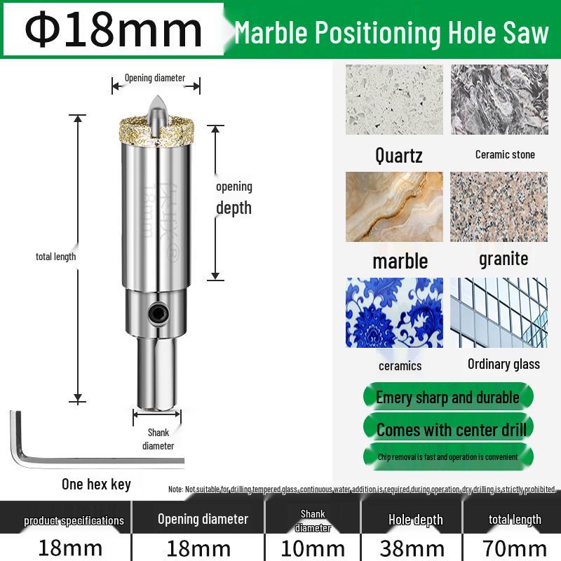 Positioning Drill Bit for Tile, Glass, Marble, and Stone Drilling