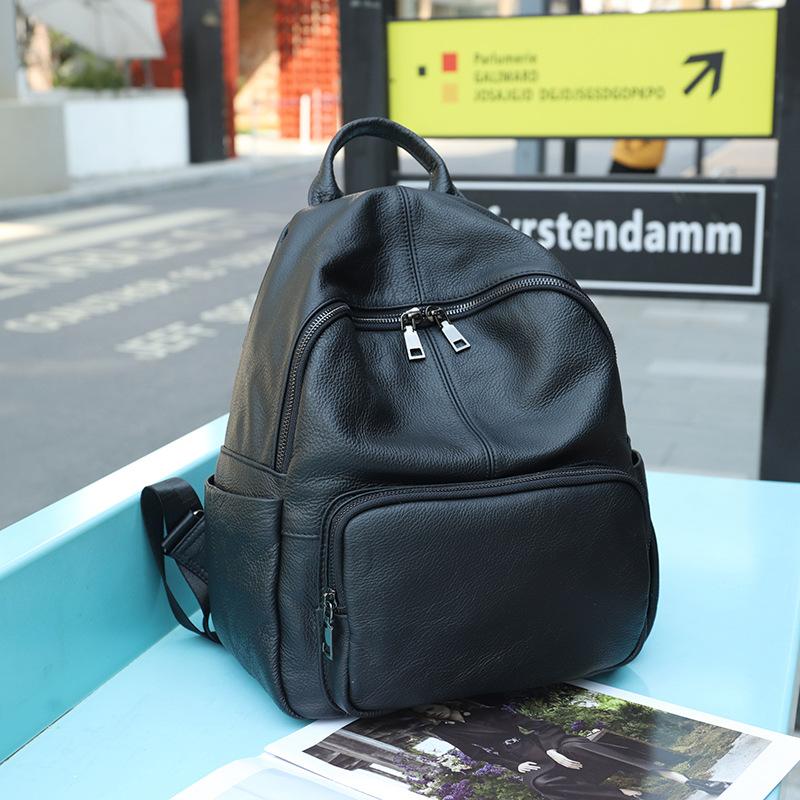 Vintage Echte Leder Reise Rucksack Damen Rindsleder College Stil Schultasche