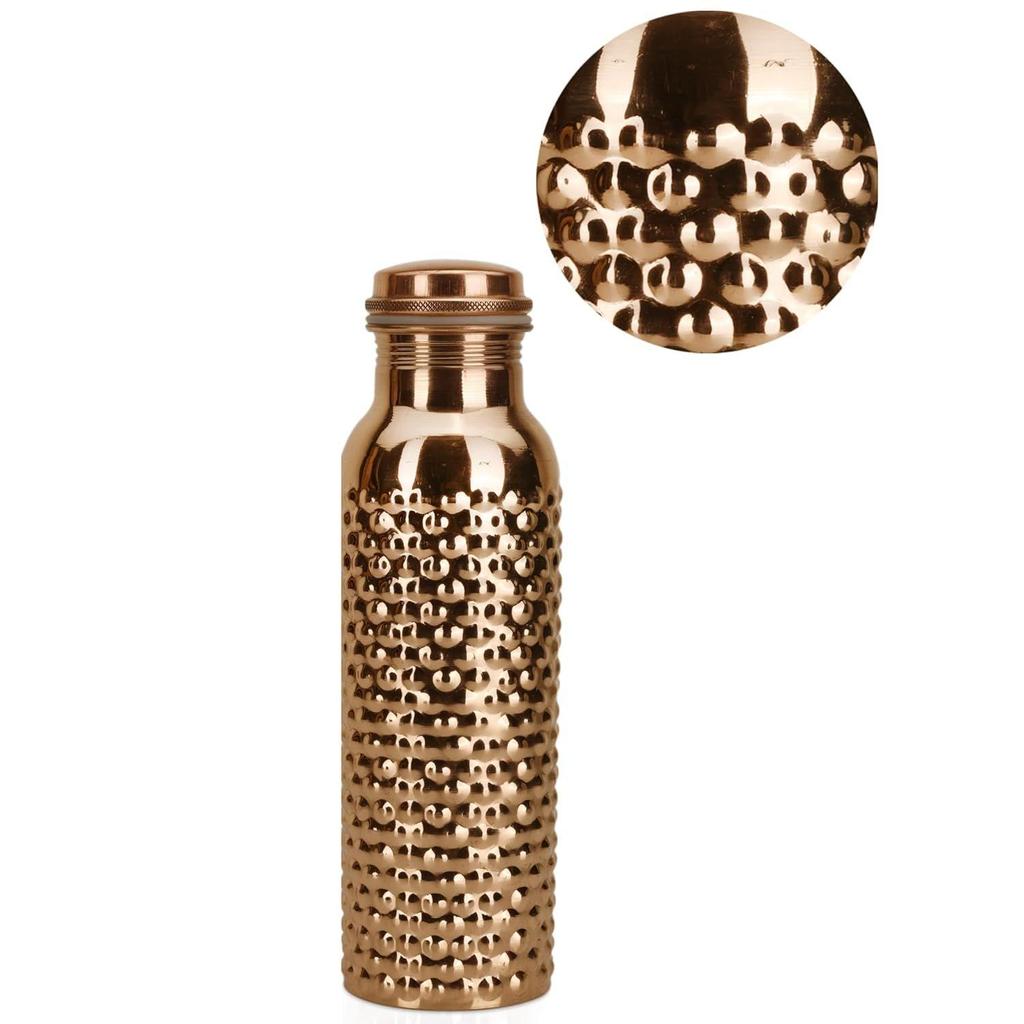 Kopparflaska med bärväska för dricksvatten BPA-fri läcksäker främjar matsmältnings- och leverhälsa, inspirerad av Ayurveda - 1 liter