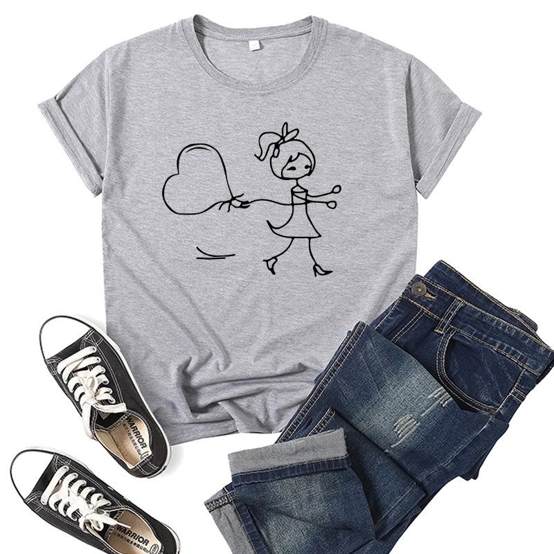 Tecknad Flicka Pojke Hjärttryck Par T-shirt Kortärmad O-hals Lös King Queen T-shirt Mode Älskare T-shirt Toppar Kläder