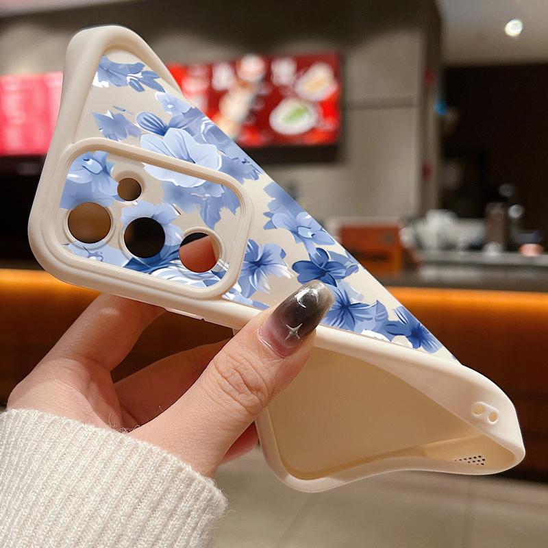 Blue Flower Pattern Soft Phone Case For Samsung Galaxy S26 S25 S24 S23 S22 S21 Ultra S25 Edge S24 S25 FE S22 Plus TPU Back Cover