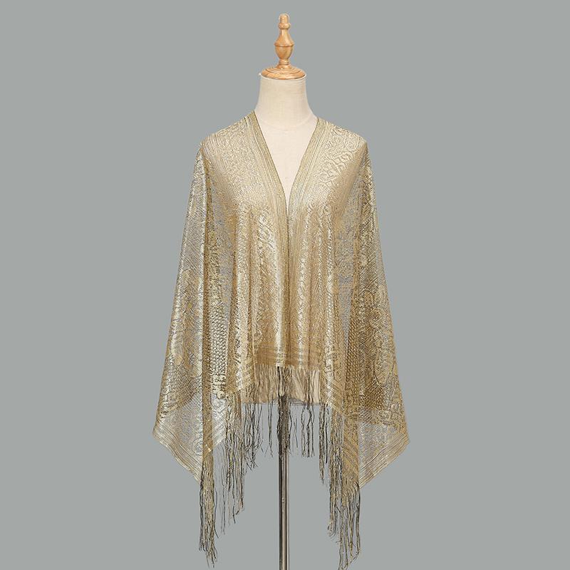 Women Summer Sequin Tassels Shawls Scarf Ladies Long Wraps Thin Hollow Travel Sunscreen Cape Femme Elegant Tippet Stoles
