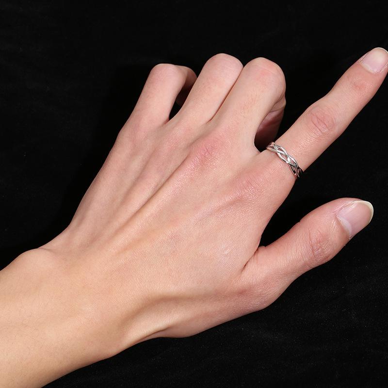 Herren Vielseitiger Blauer Seidenwickel Silberplattierter Offener Pinky-Ring