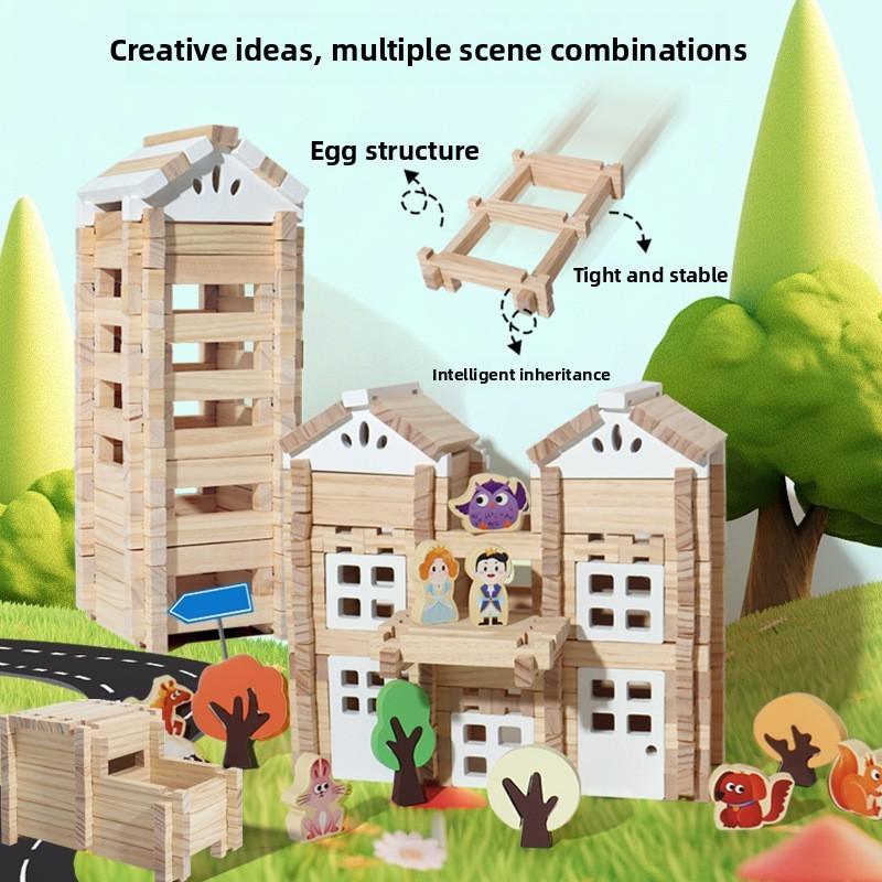 Cenário do Brinquedo de Construção de Casa Pequena com Construção de Empilhamento para Decoração de Sala de Estar