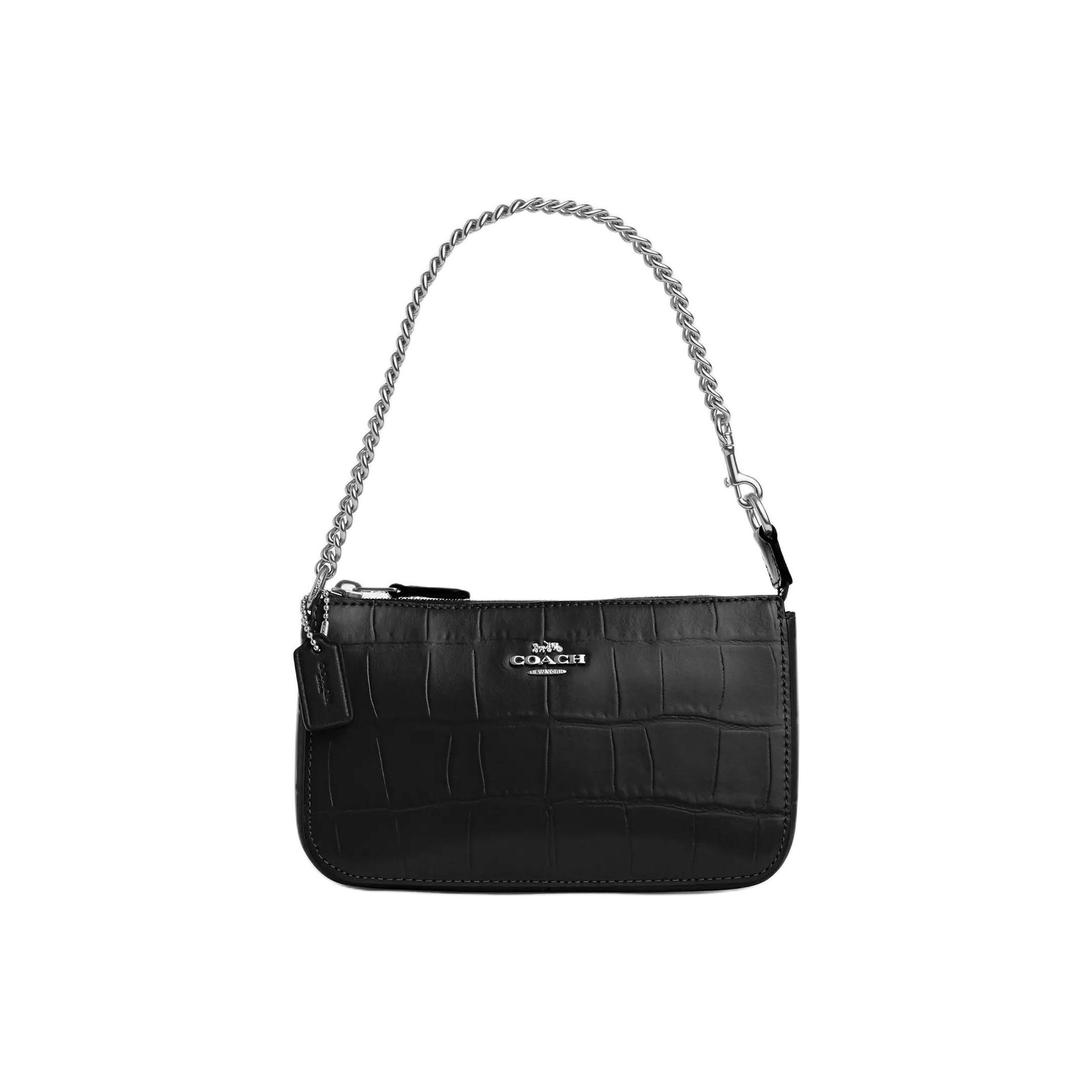 Coach Nolita 19 Silver Letter Logo Chain Zip Closure Leather Underarm Handbag Small Women handbags Black CN382-SVBK Gift Box Set (Basic Set+Yellow Box)