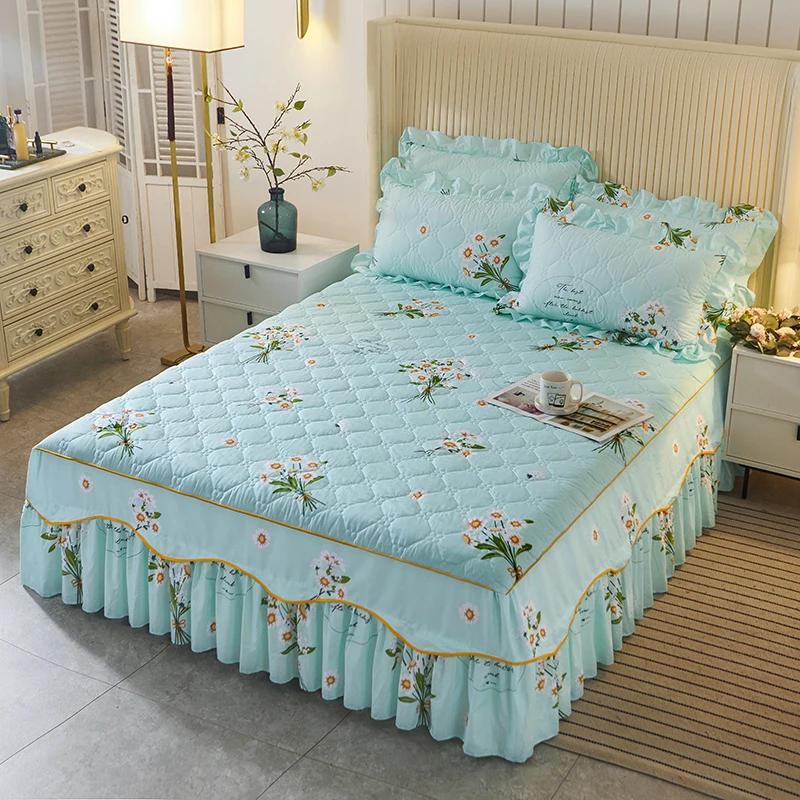 1piece Sheets for Bed Thick Warm Elastic Fitted Queen Mattress Pad Bedspread Bed Skirt Wedding Bedskirt No Pillowcase