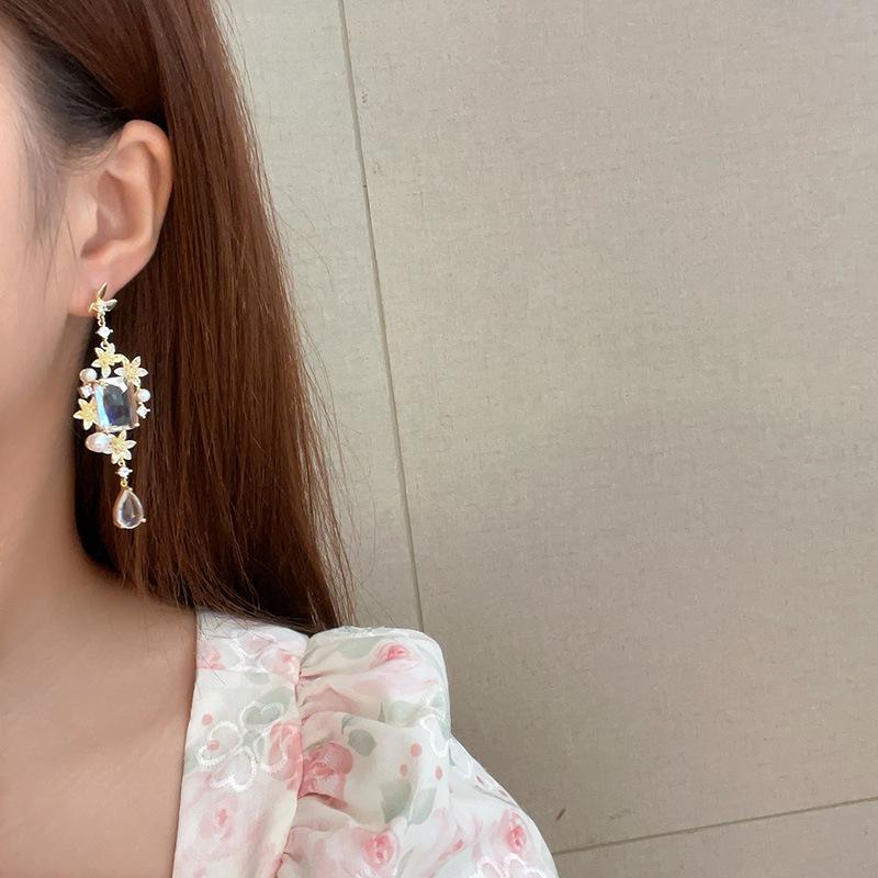 French Butterfly Flower Drop Earrings Elegant Hyland Gemstone Micro-Set Earrings Women'S Gold Jewelry