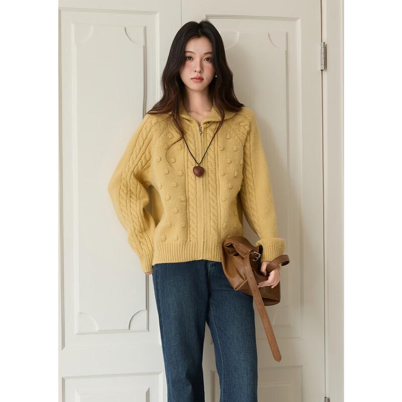 Women s Retro Cable Knit Zip Sweater with Detachable Hood M