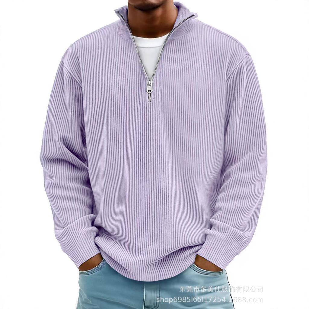 Men's Light Blue Half-Zip Knit Polo with Ribbed Texture