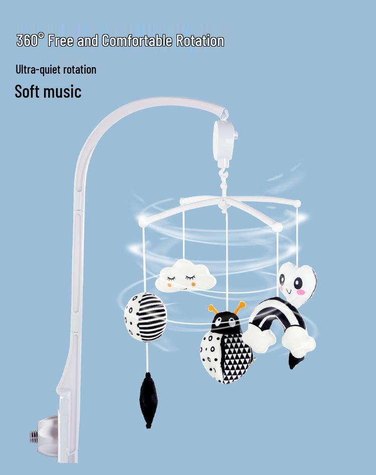 Aipinqi Black & White Baby Mobile with Stand & Music Box - Plush Animal Soothing Toy for Crib