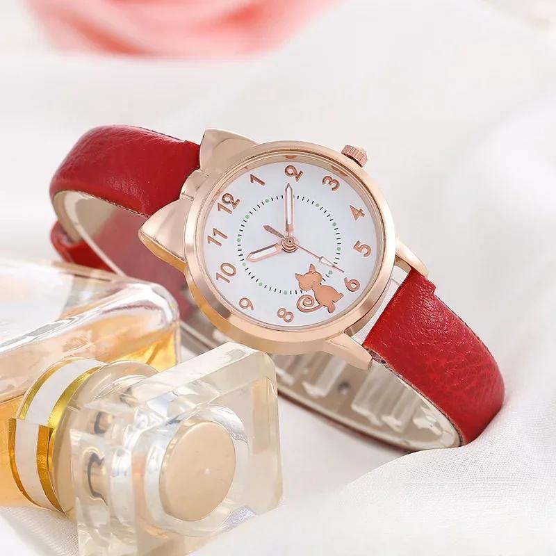 Leisure Minimalist Versatile Watch Personalized Cute Cartoon Cat Non Luminous Pointer for Student Women's Watch