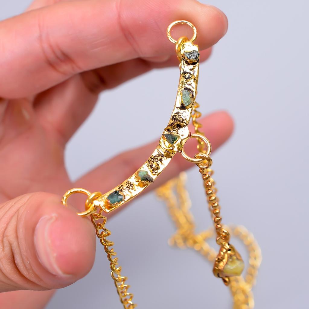 Ethiopian Opal Gemstone Gold Finish Chain Electroformed Wedding Necklace Jewelry V-80