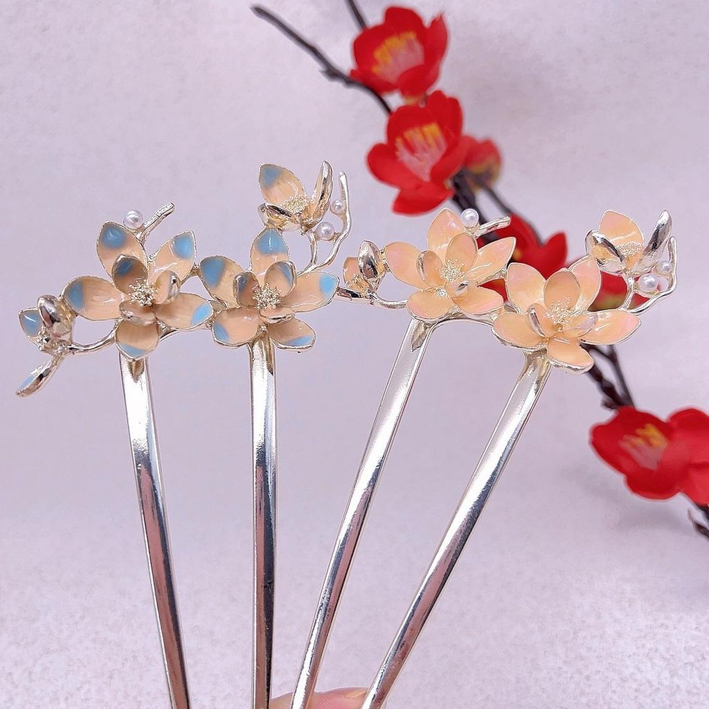 Ancient Peach Blossom U-shaped Hairpin New Chinese Hairpin Gentle Hairpin Advanced Sense Disc Hair Accessories Headgear Hairpin