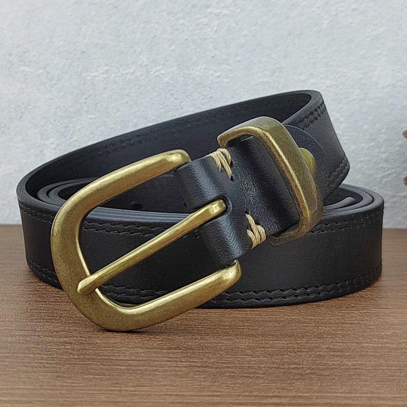 Premium Women'S Leather Belt Casual Business Copper Buckle Belt Simple And Fashionable First-Layer Cowhide Belt