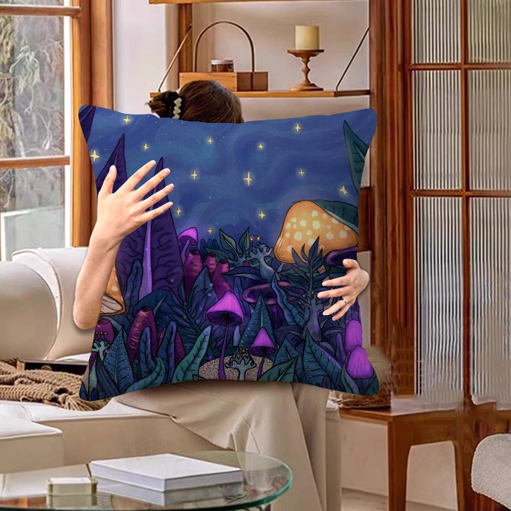 Colorful Mushroom Pillow Covers Cartoon Sofa Decorative Home Double-Sided Printing Short Plush Cute Cushion Cover
