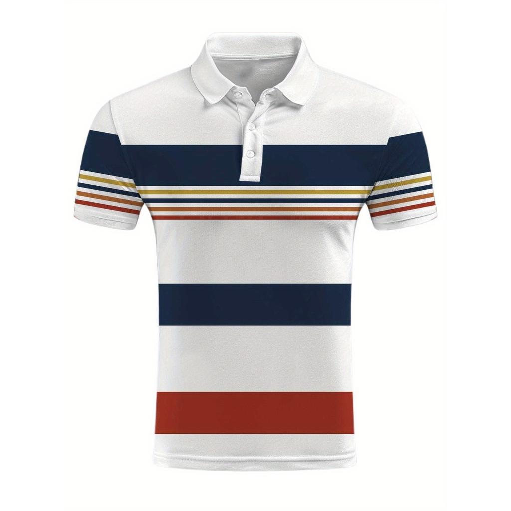 2026 Summer New Style Men's Short-Sleeved Polo Shirt with 3D Stripes Print Street Casual Fashion Comfortable and Soft