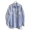 Women's 3D Lace Bow Shirts Solid Color Turn-down-collar Long Sleeved Spring Tops Loose Single Breasted Casual Blouses