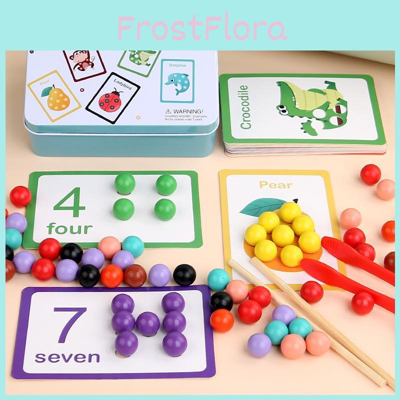 Number Wooden Montessori Matching Bead Clip Toy Toddler Early Educational Game