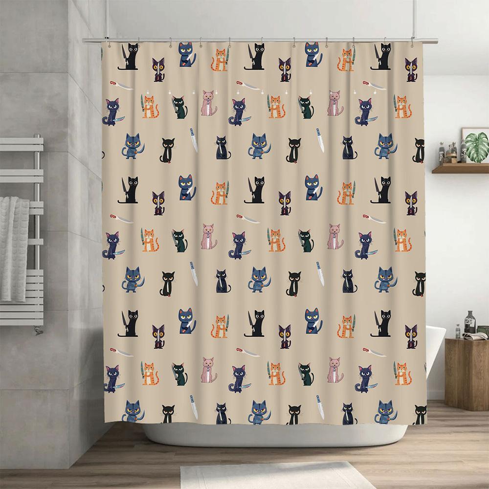 Cats Pattern Shower Curtain Bathroom Decor, Waterproof Fabric, 180 X 205cm Size, Cartoon Print In Multiple Colors .com